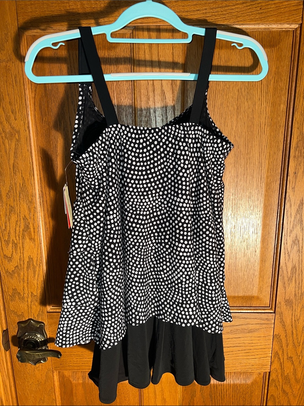 Polka Dot Tiered Ruffle Tank Top one pice swimsuit - Black & White - Picture 2 of 7